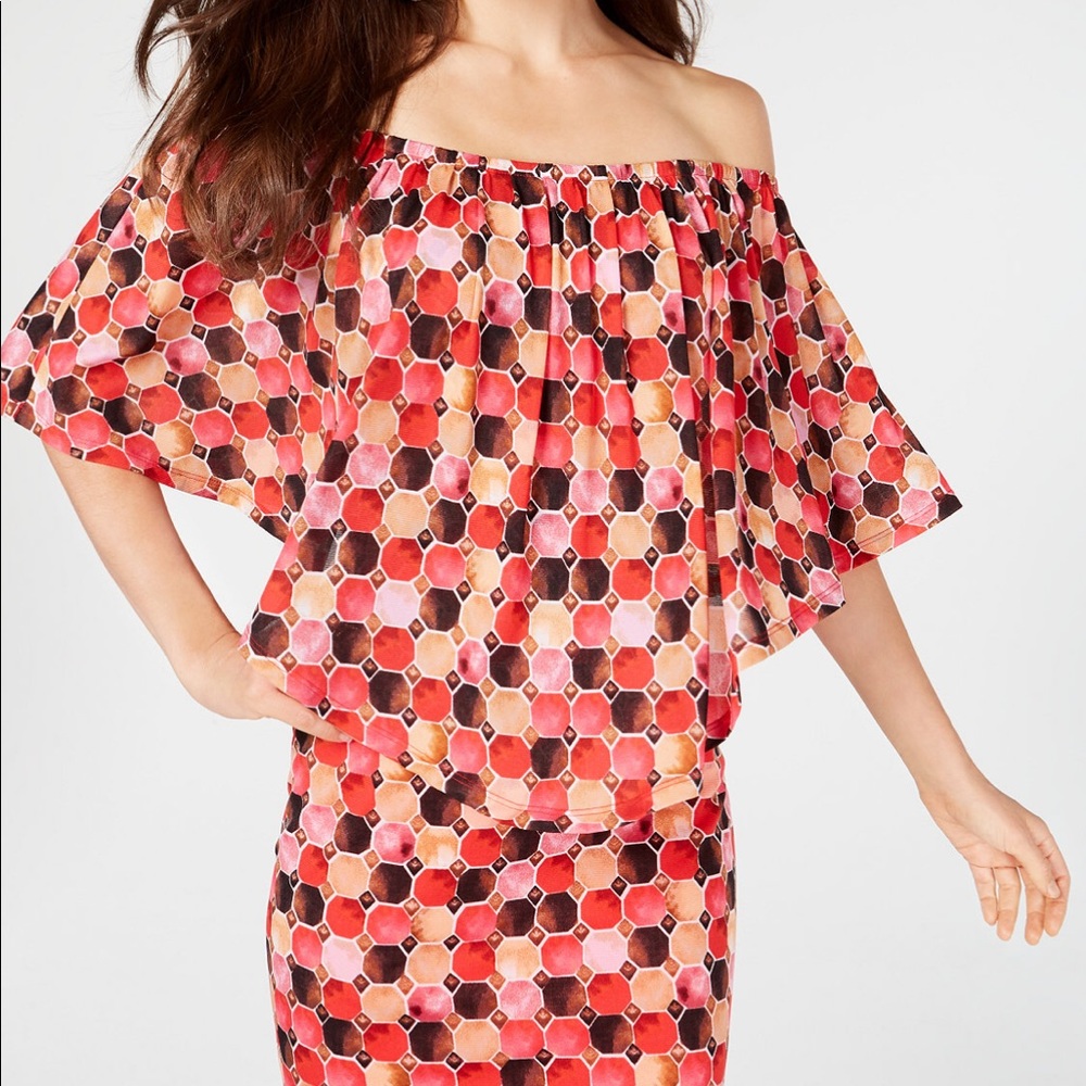 Thalia Sodi Printed Mesh Overlay Dress Medium - Picture 2 of 6